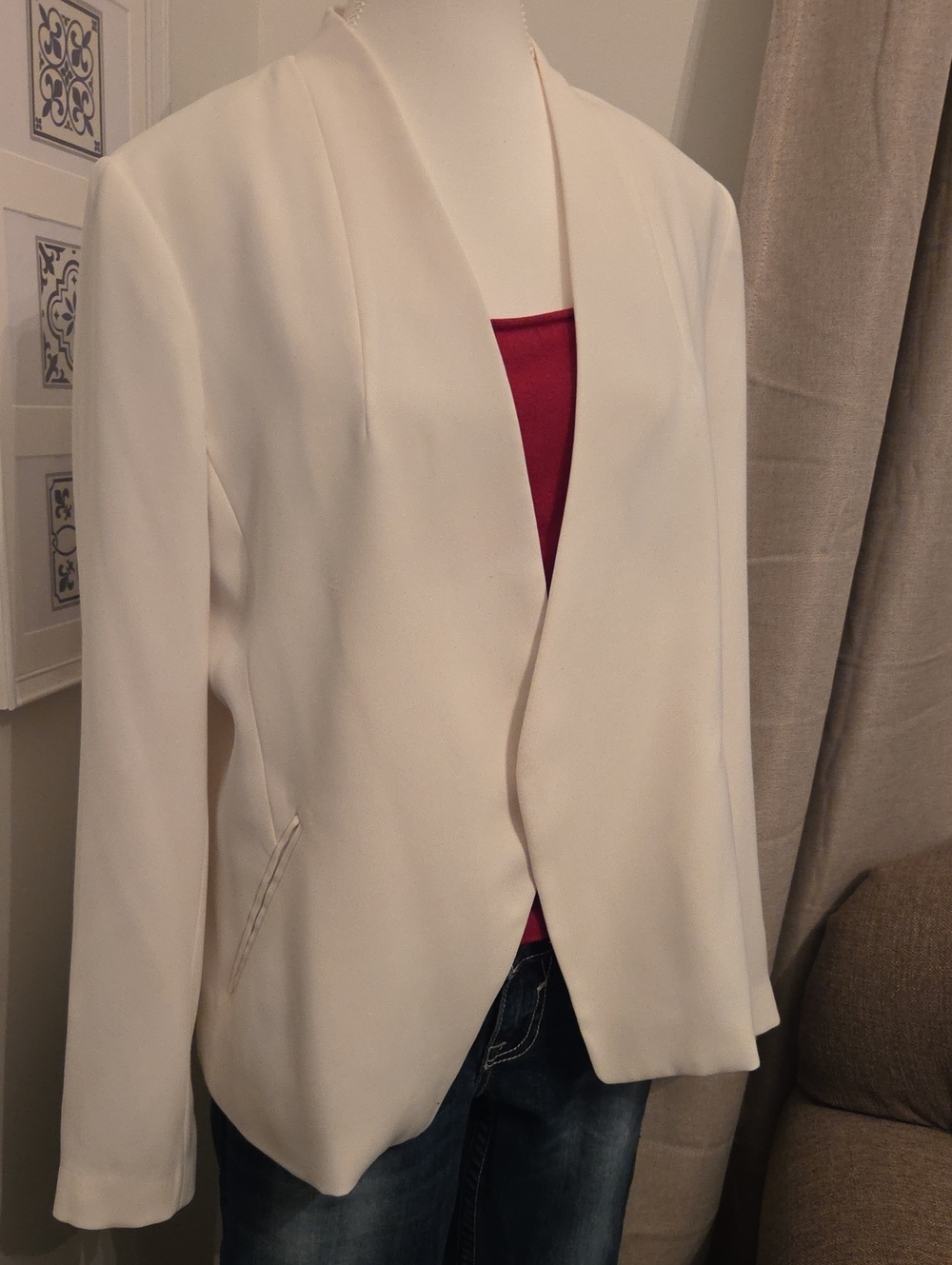 Banana Republic White Draped Open-Front Collarless Blazer